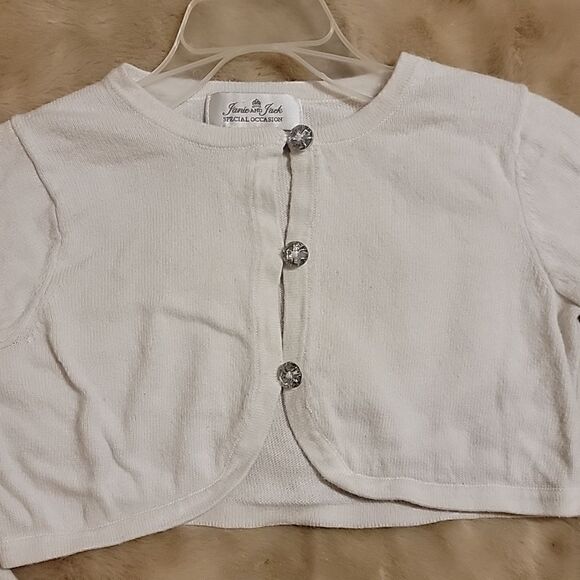JANIE AND JACK SPECIAL OCCASION WHITE CROPPED CARDIGAN W DIAMOND BUTTONS, SIZE 3 - Picture 2 of 5